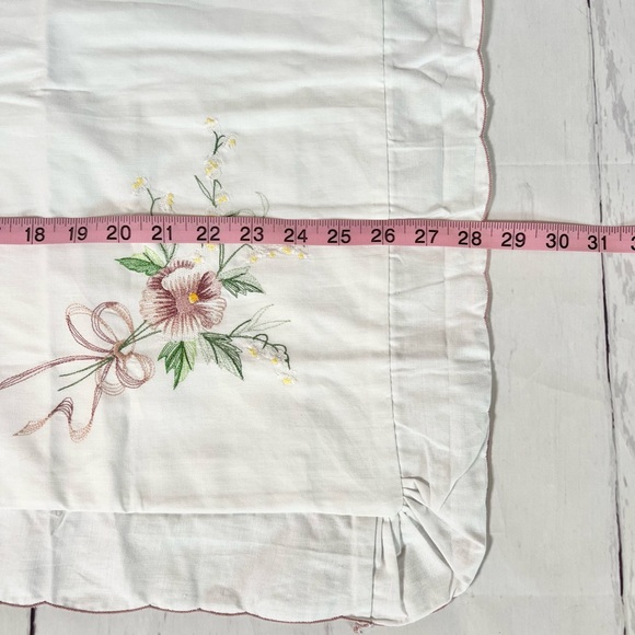 Floral Embroidered pillow shams with pansies, Lilly of the valley and pink bows - Picture 13 of 16